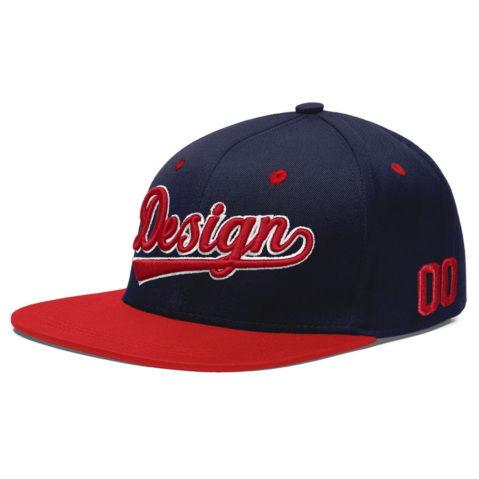 Custom Navy Red 3D Puff Embroidery Flat Embroidery Casual Sport Baseball Cap