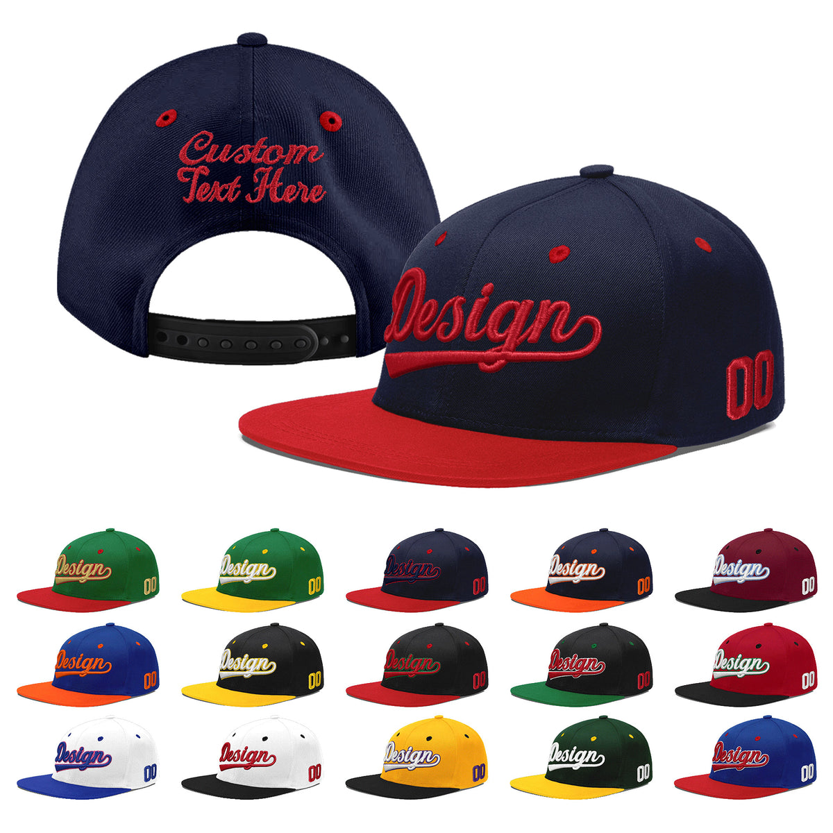 Custom Navy Red 3D Puff Embroidery Flat Embroidery Casual Sport Baseball Cap