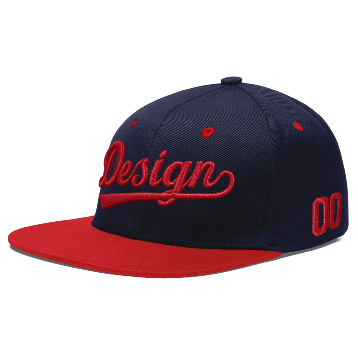 Custom Navy Red 3D Puff Embroidery Flat Embroidery Casual Sport Baseball Cap