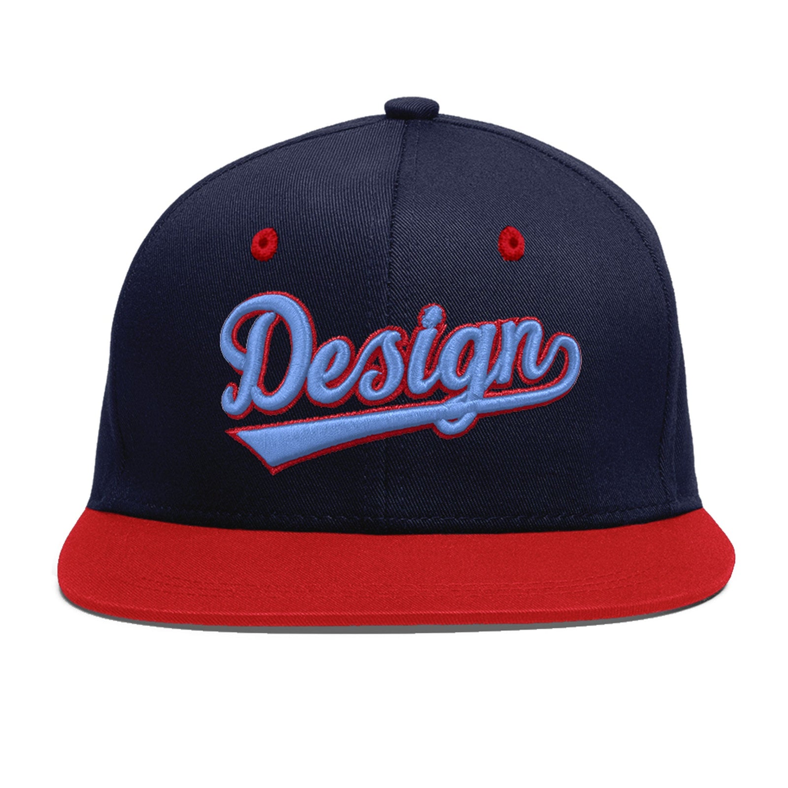 Custom Navy Red 3D Puff Embroidery Flat Embroidery Casual Sport Baseball Cap