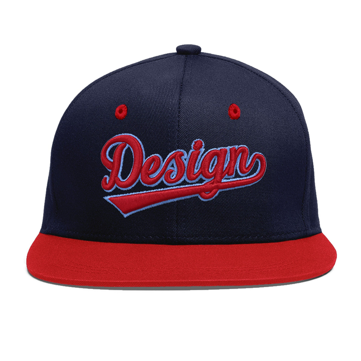 Custom Navy Red 3D Puff Embroidery Flat Embroidery Casual Sport Baseball Cap