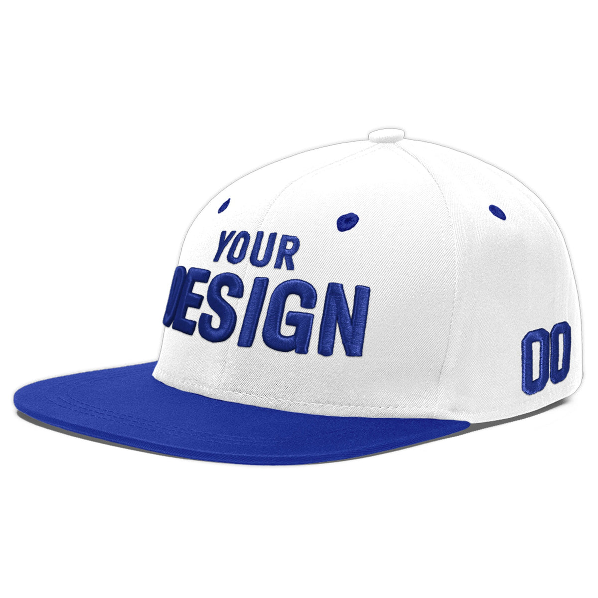 Custom White Royal Blue 3D Puff Embroidery Flat Embroidery Casual Sport Baseball Cap