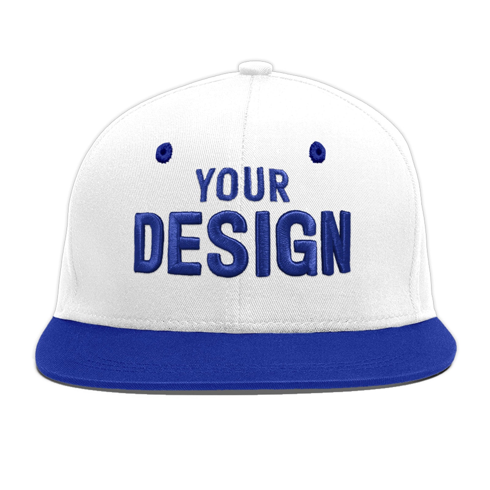 Custom White Royal Blue 3D Puff Embroidery Flat Embroidery Casual Sport Baseball Cap