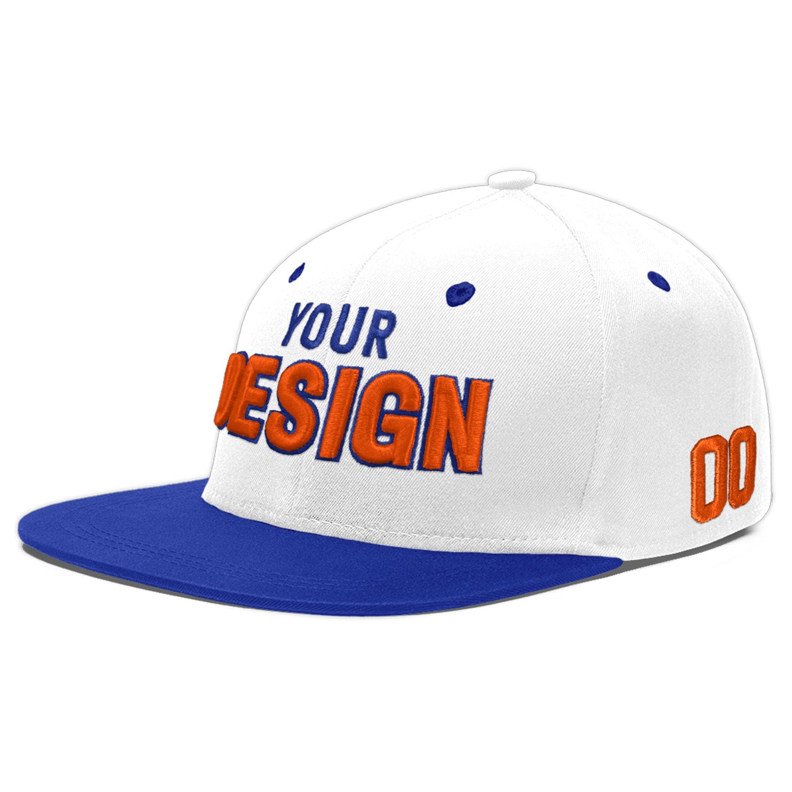 Custom White Royal Blue 3D Puff Embroidery Flat Embroidery Casual Sport Baseball Cap