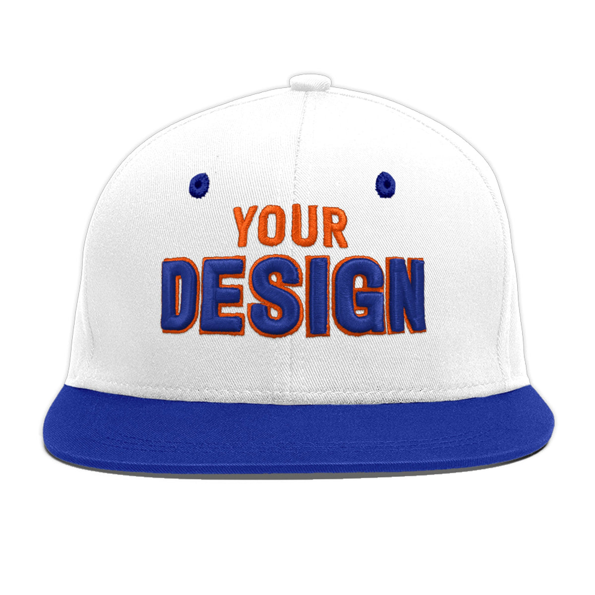 Custom White Royal Blue 3D Puff Embroidery Flat Embroidery Casual Sport Baseball Cap