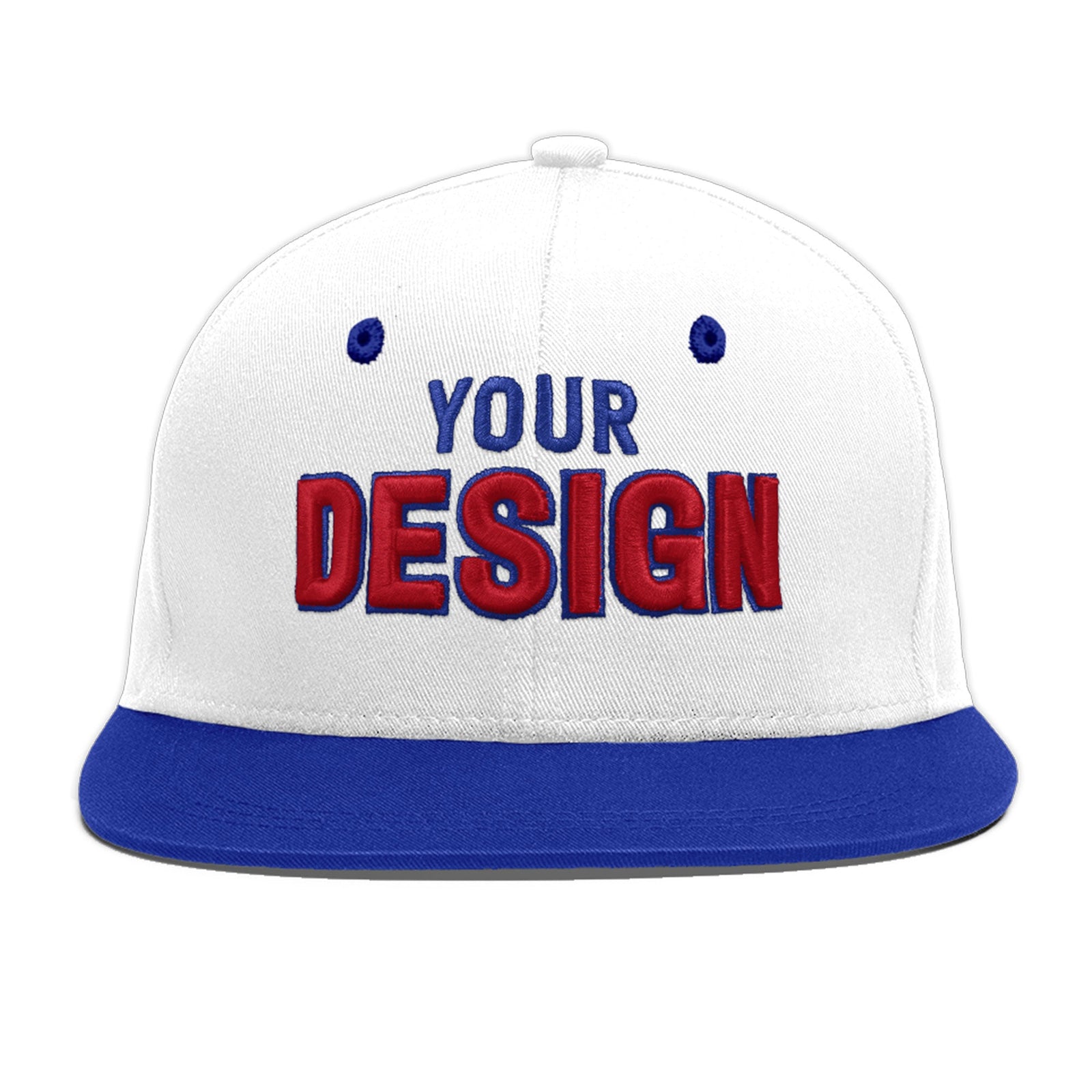 Custom White Royal Blue 3D Puff Embroidery Flat Embroidery Casual Sport Baseball Cap