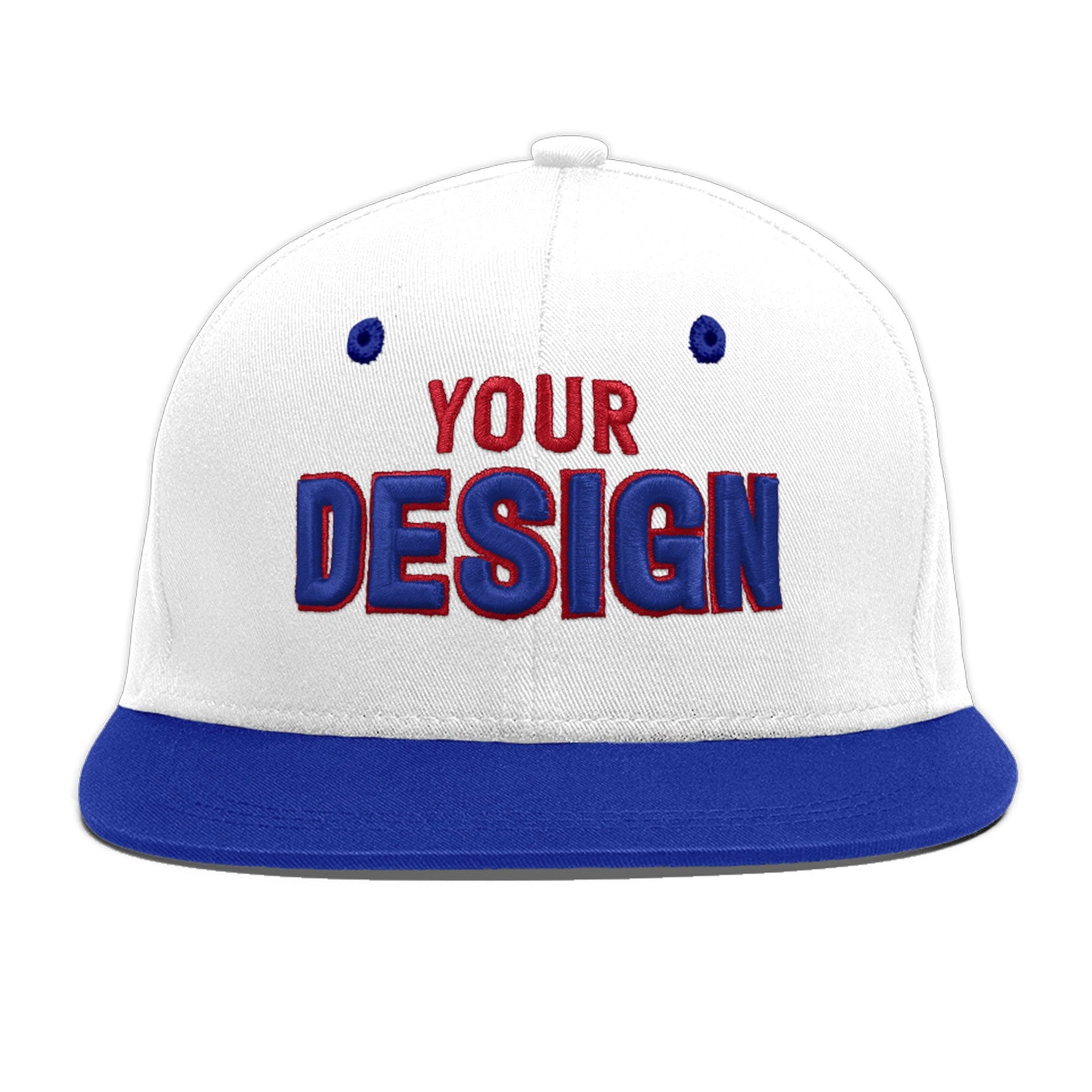 Custom White Royal Blue 3D Puff Embroidery Flat Embroidery Casual Sport Baseball Cap
