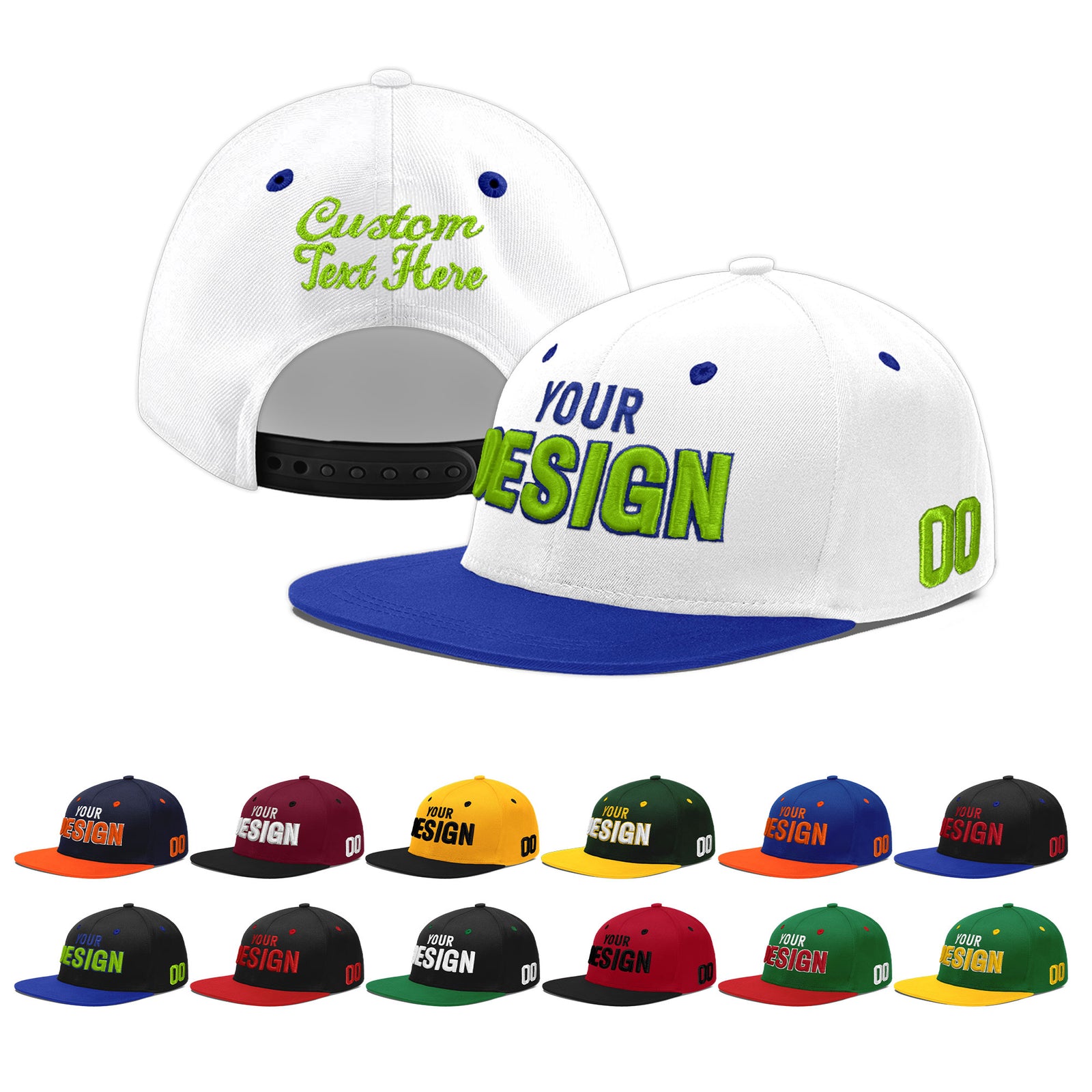 Custom White Royal Blue 3D Puff Embroidery Flat Embroidery Casual Sport Baseball Cap