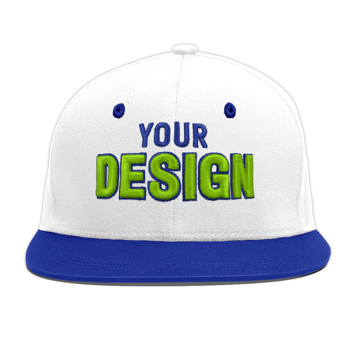Custom White Royal Blue 3D Puff Embroidery Flat Embroidery Casual Sport Baseball Cap