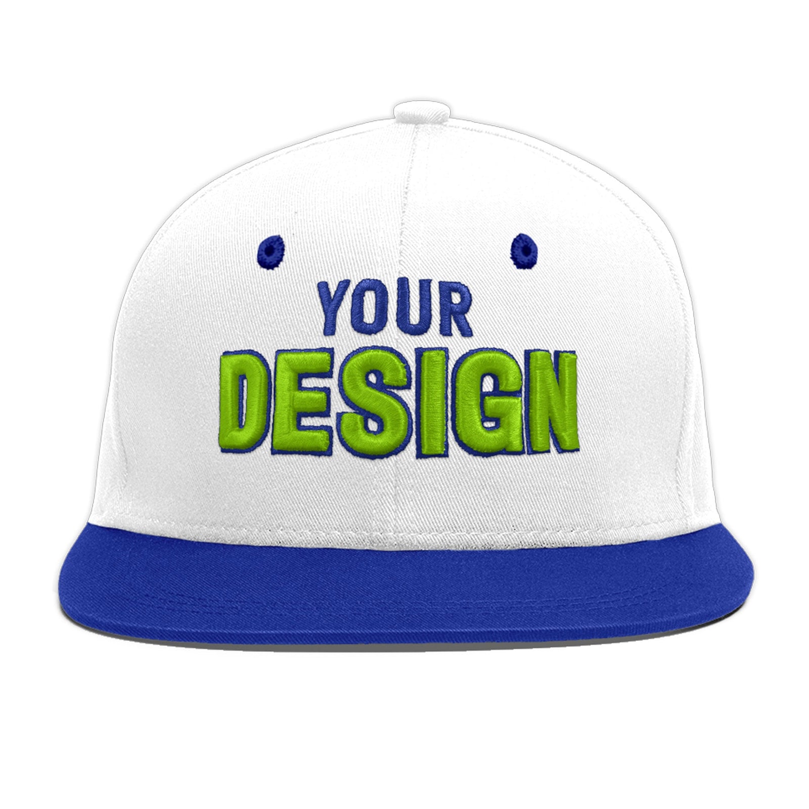 Custom White Royal Blue 3D Puff Embroidery Flat Embroidery Casual Sport Baseball Cap