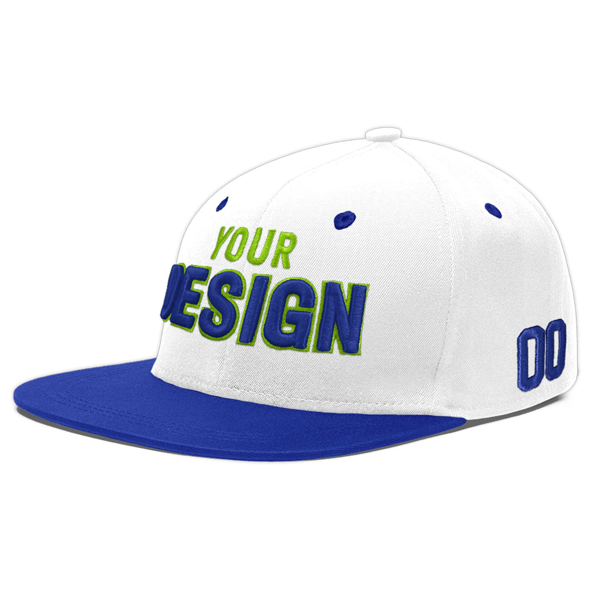Custom White Royal Blue 86D Puff Embroidery Flat Embroidery Casual Sport Baseball Cap