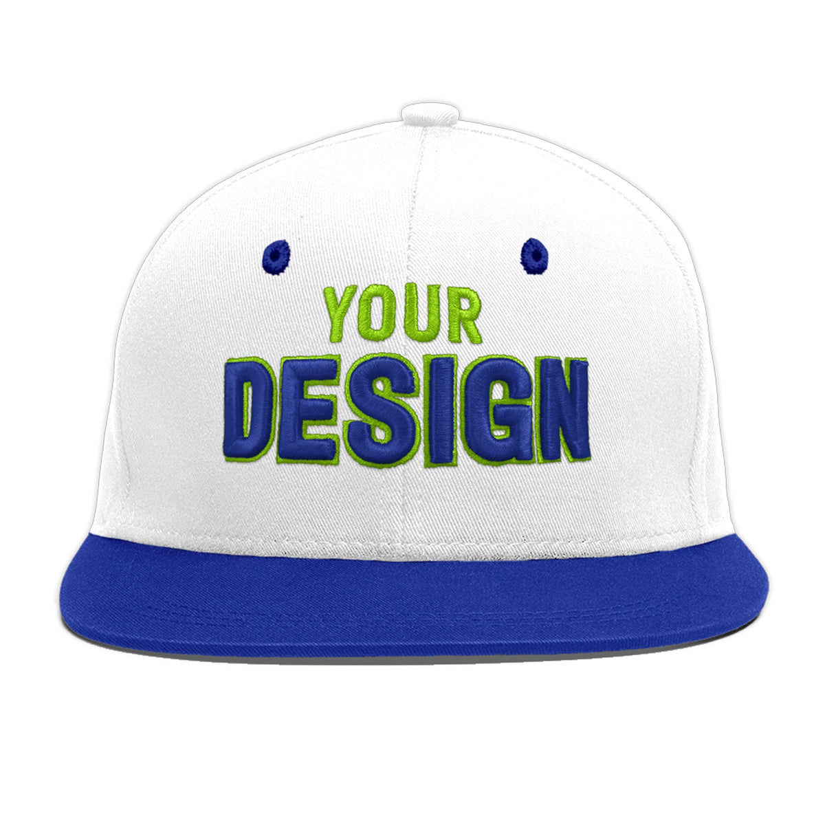 Custom White Royal Blue 88D Puff Embroidery Flat Embroidery Casual Sport Baseball Cap