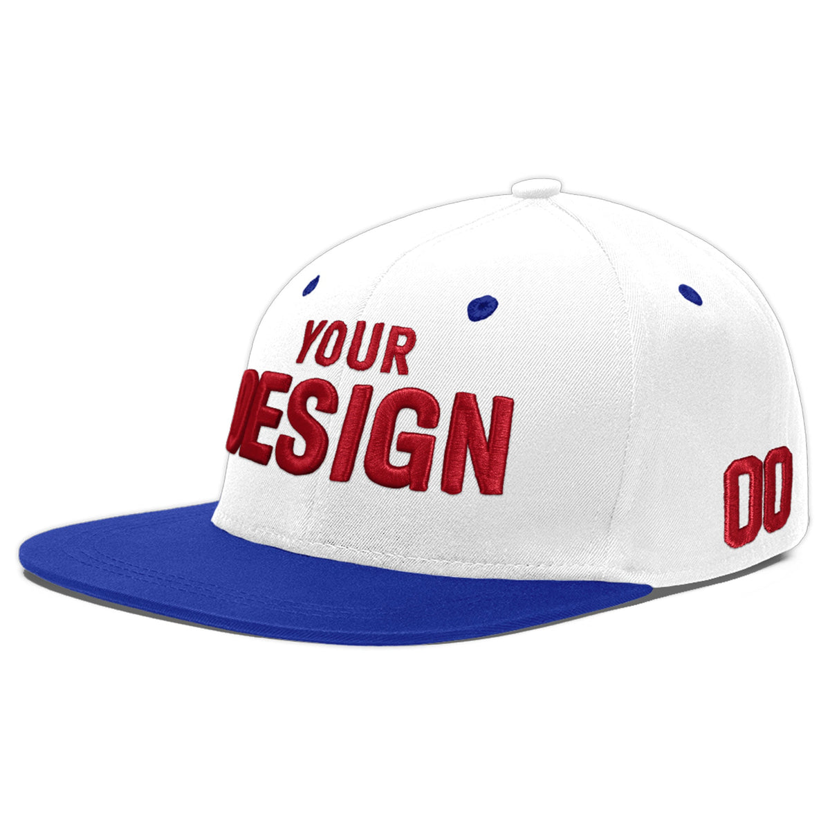 Custom White Royal Blue 94D Puff Embroidery Flat Embroidery Casual Sport Baseball Cap