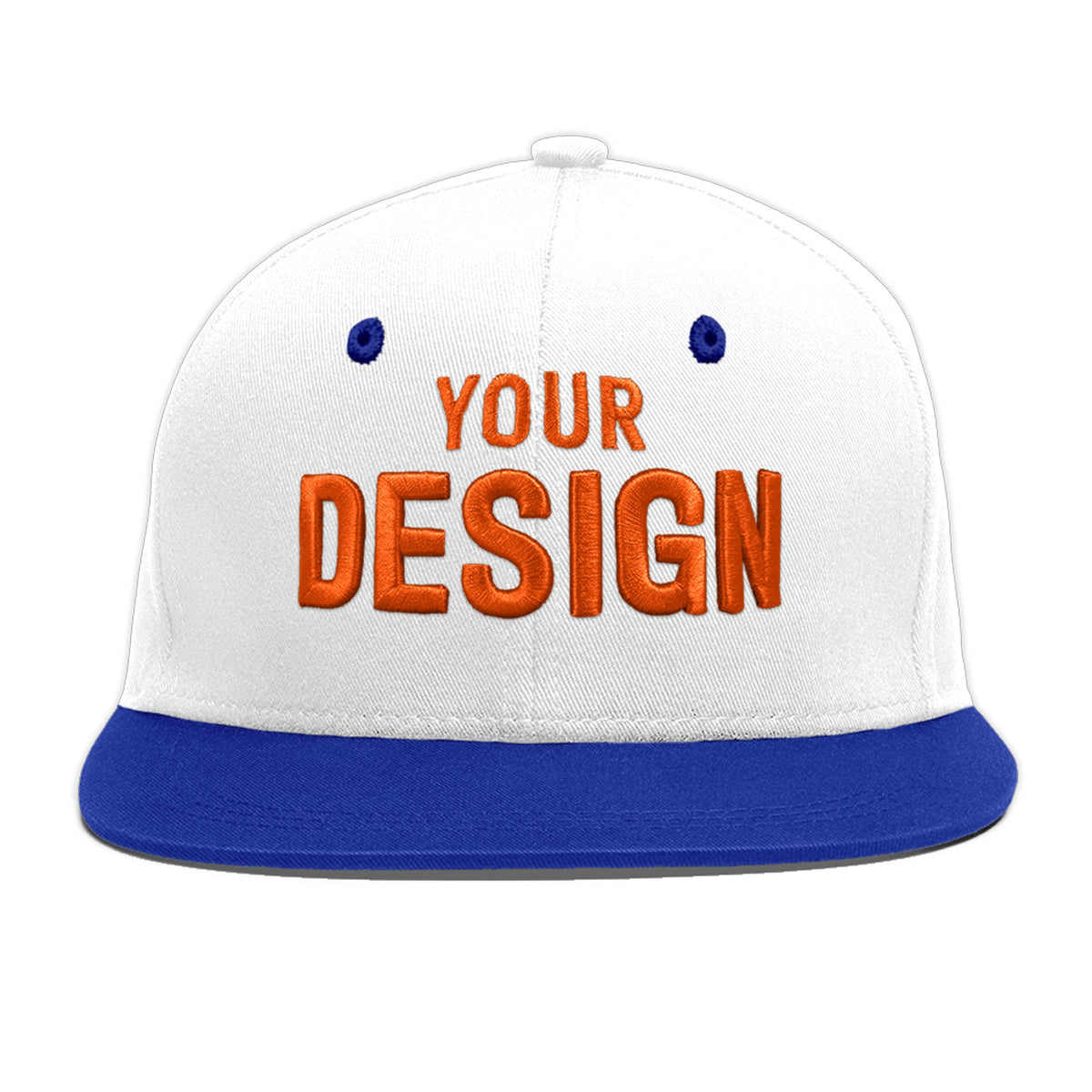 Custom White Royal Blue 120D Puff Embroidery Flat Embroidery Casual Sport Baseball Cap