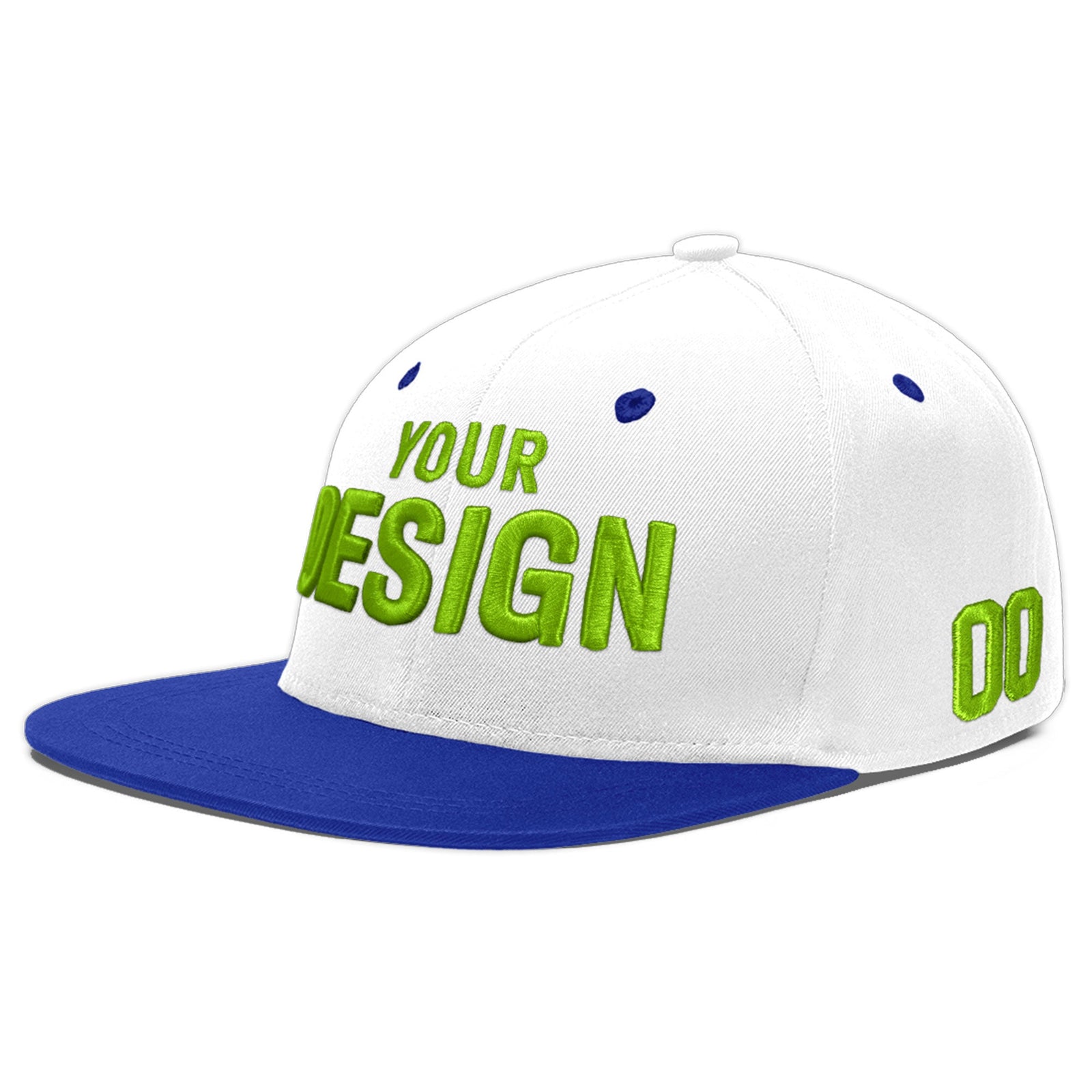 Custom White Royal Blue 86D Puff Embroidery Flat Embroidery Casual Sport Baseball Cap