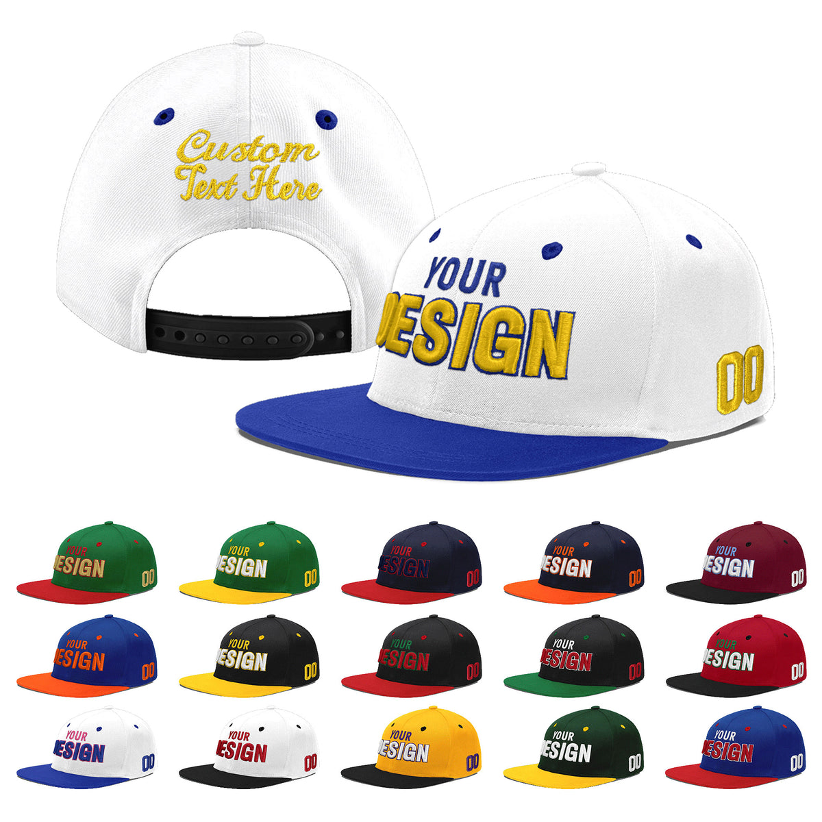 Custom White Royal Blue 99D Puff Embroidery Flat Embroidery Casual Sport Baseball Cap