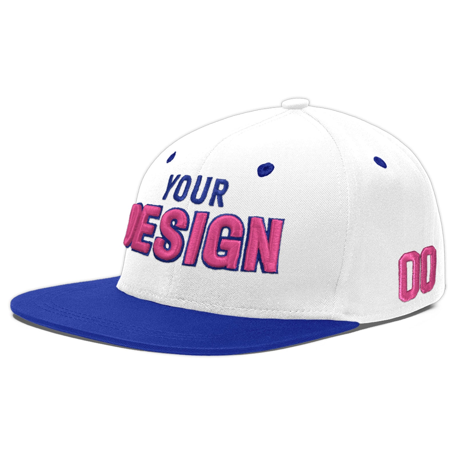 Custom White Royal Blue 110D Puff Embroidery Flat Embroidery Casual Sport Baseball Cap