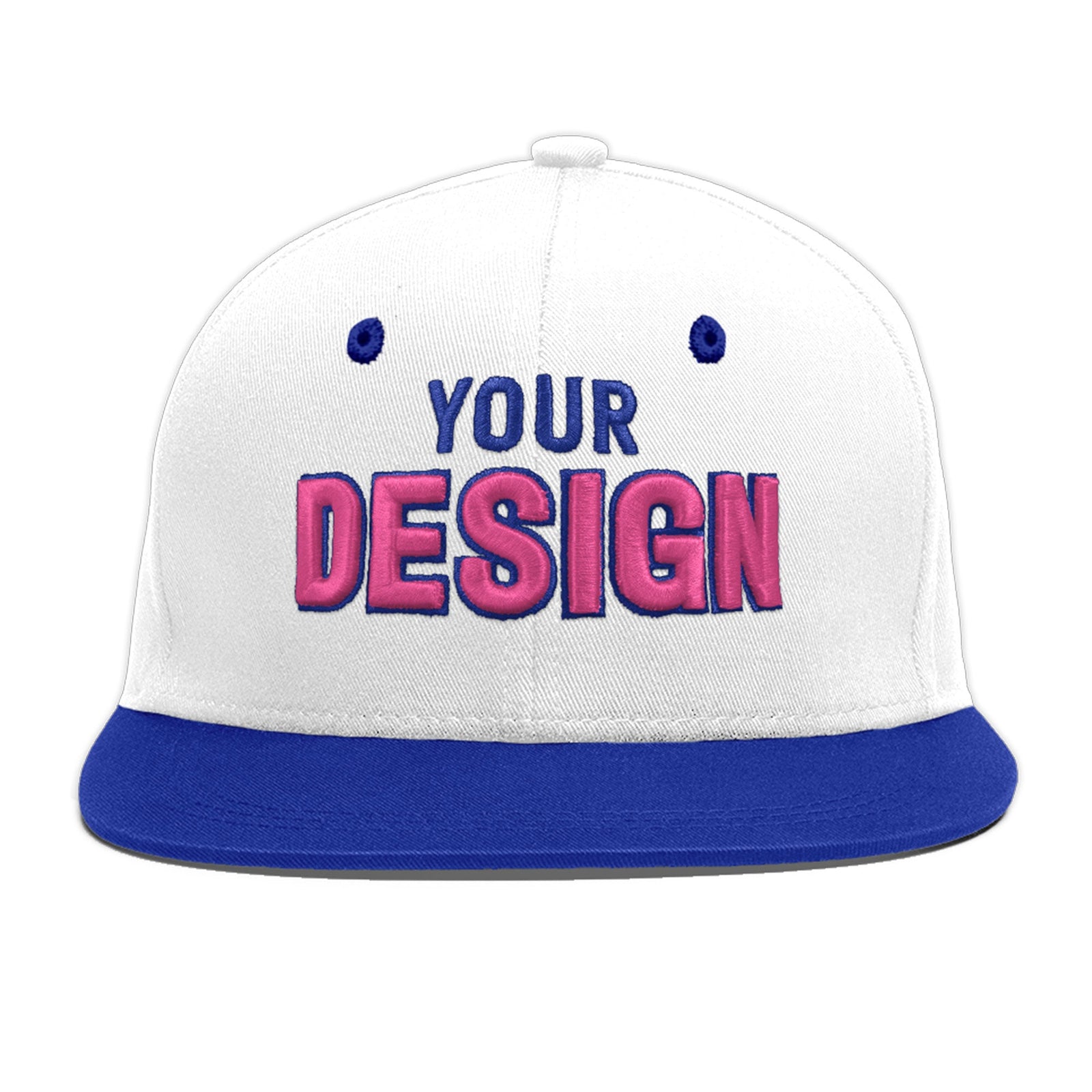 Custom White Royal Blue 112D Puff Embroidery Flat Embroidery Casual Sport Baseball Cap