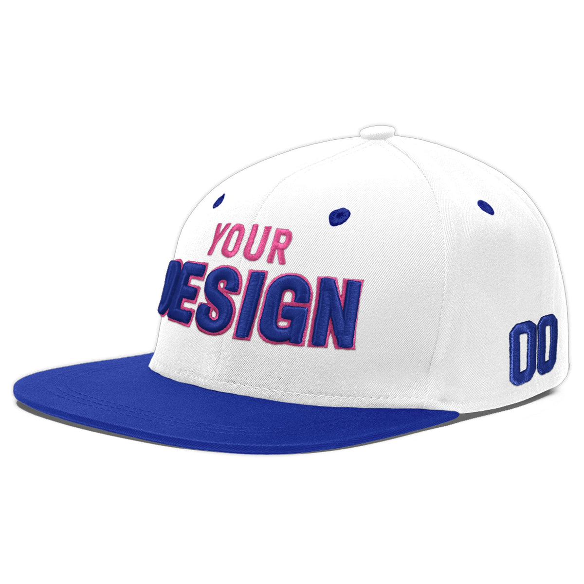 Custom White Royal Blue 118D Puff Embroidery Flat Embroidery Casual Sport Baseball Cap