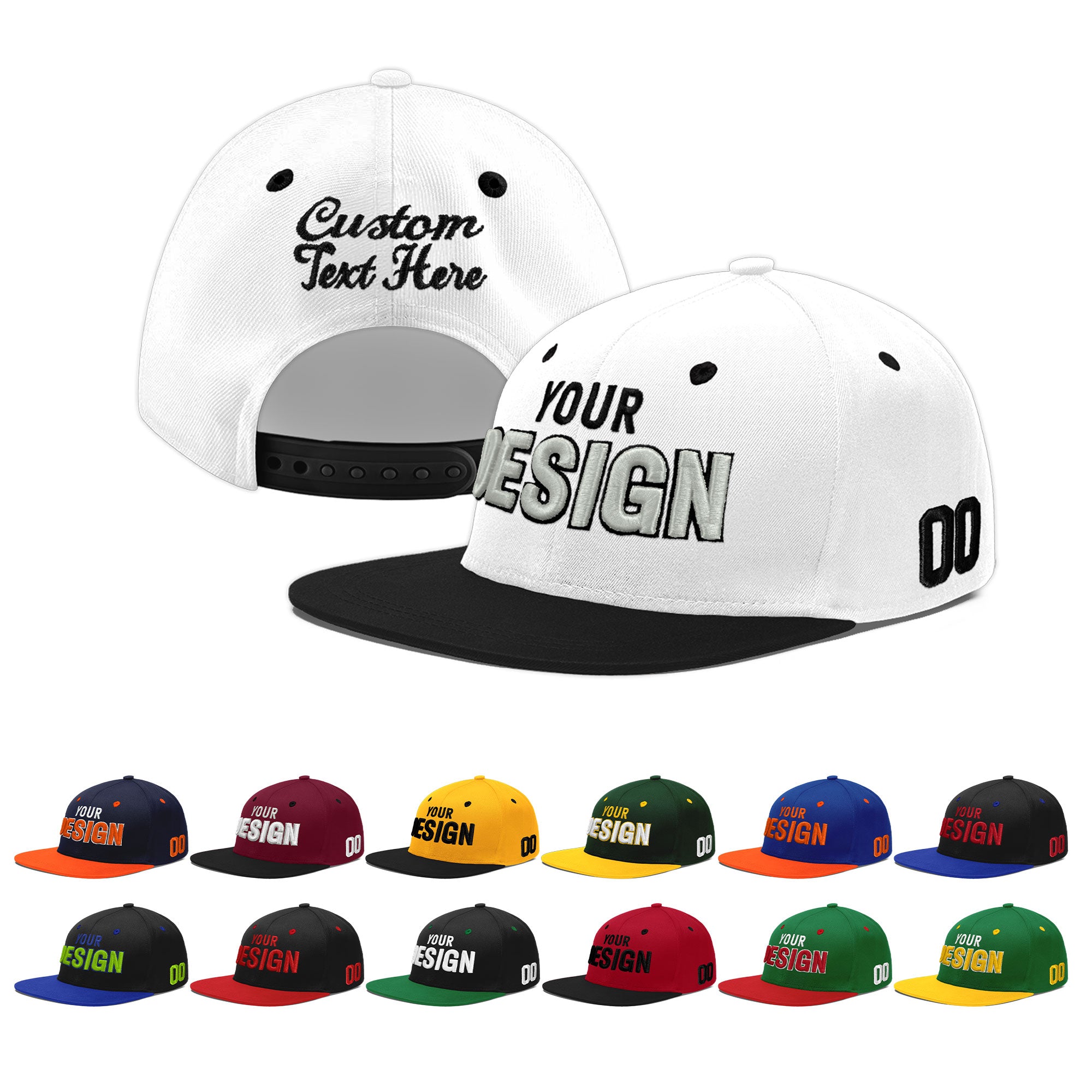 Custom White Black 3D Puff Embroidery Flat Embroidery Casual Sport Baseball Cap