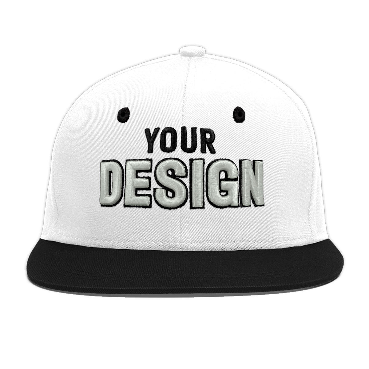 Custom White Black 3D Puff Embroidery Flat Embroidery Casual Sport Baseball Cap