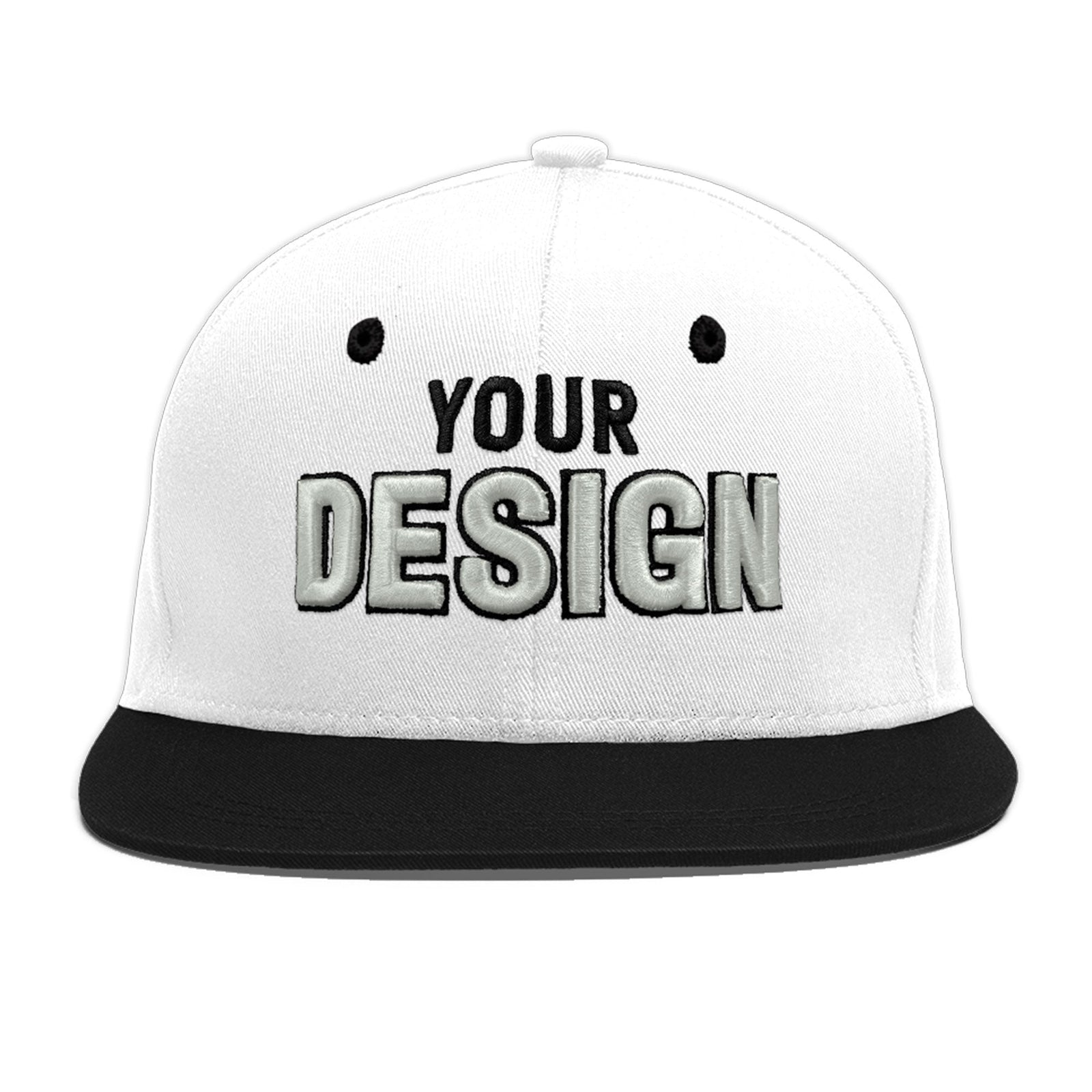 Custom White Black 3D Puff Embroidery Flat Embroidery Casual Sport Baseball Cap