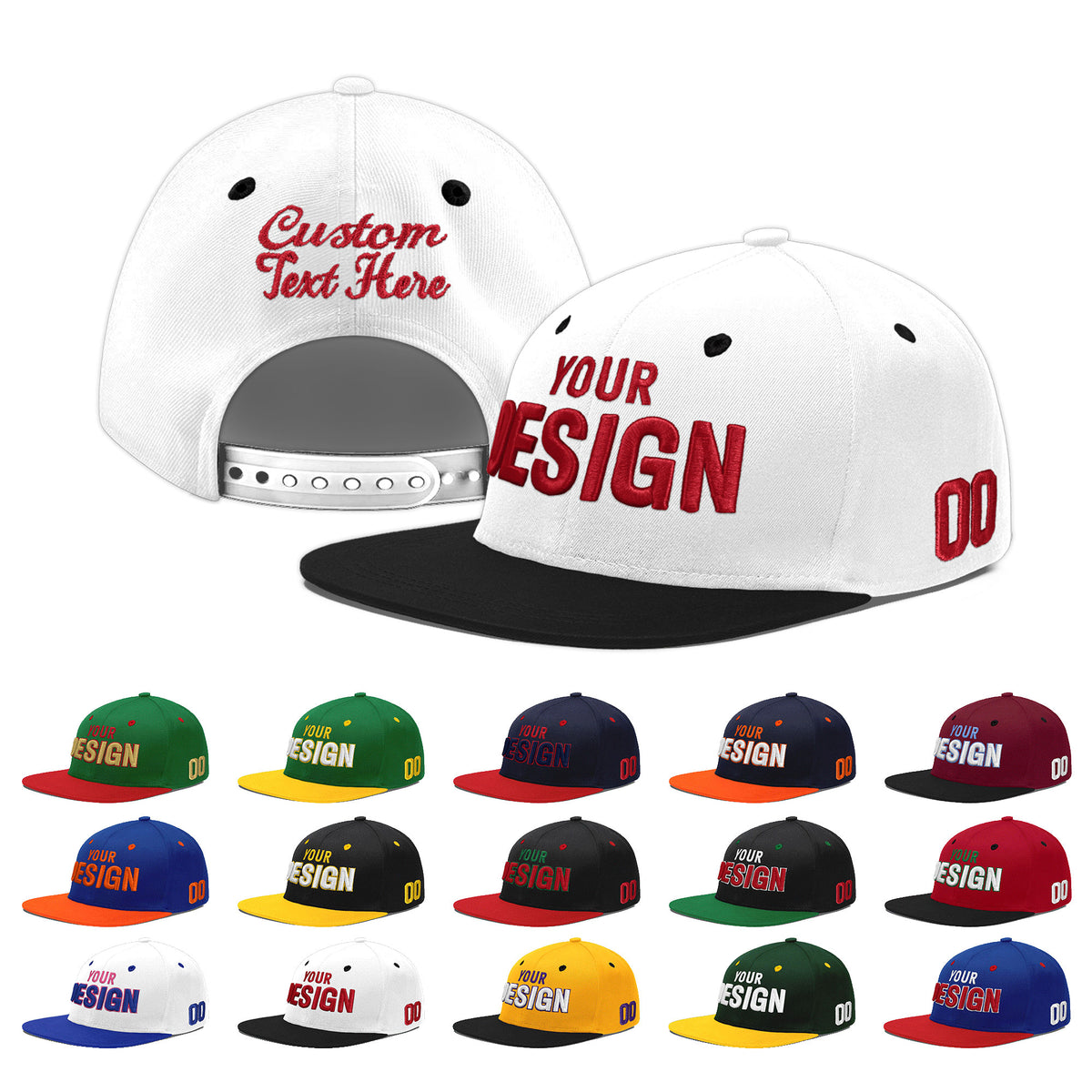 Custom White Black 3D Puff Embroidery Flat Embroidery Casual Sport Baseball Cap