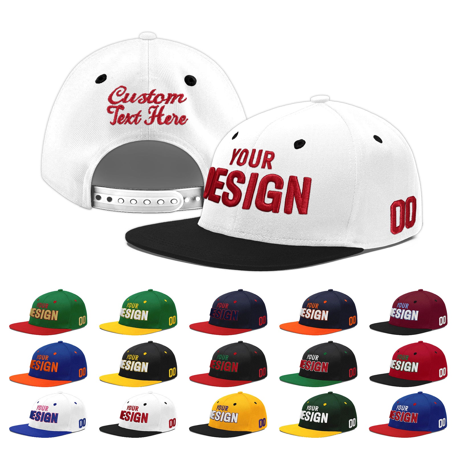 Custom White Black 3D Puff Embroidery Flat Embroidery Casual Sport Baseball Cap