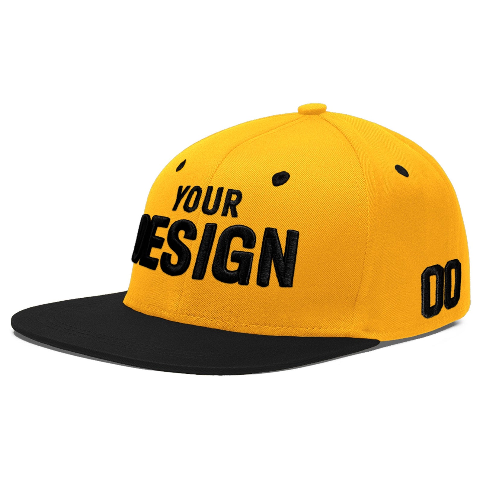 Custom Gold Black 3D Puff Embroidery Flat Embroidery Casual Sport Baseball Cap