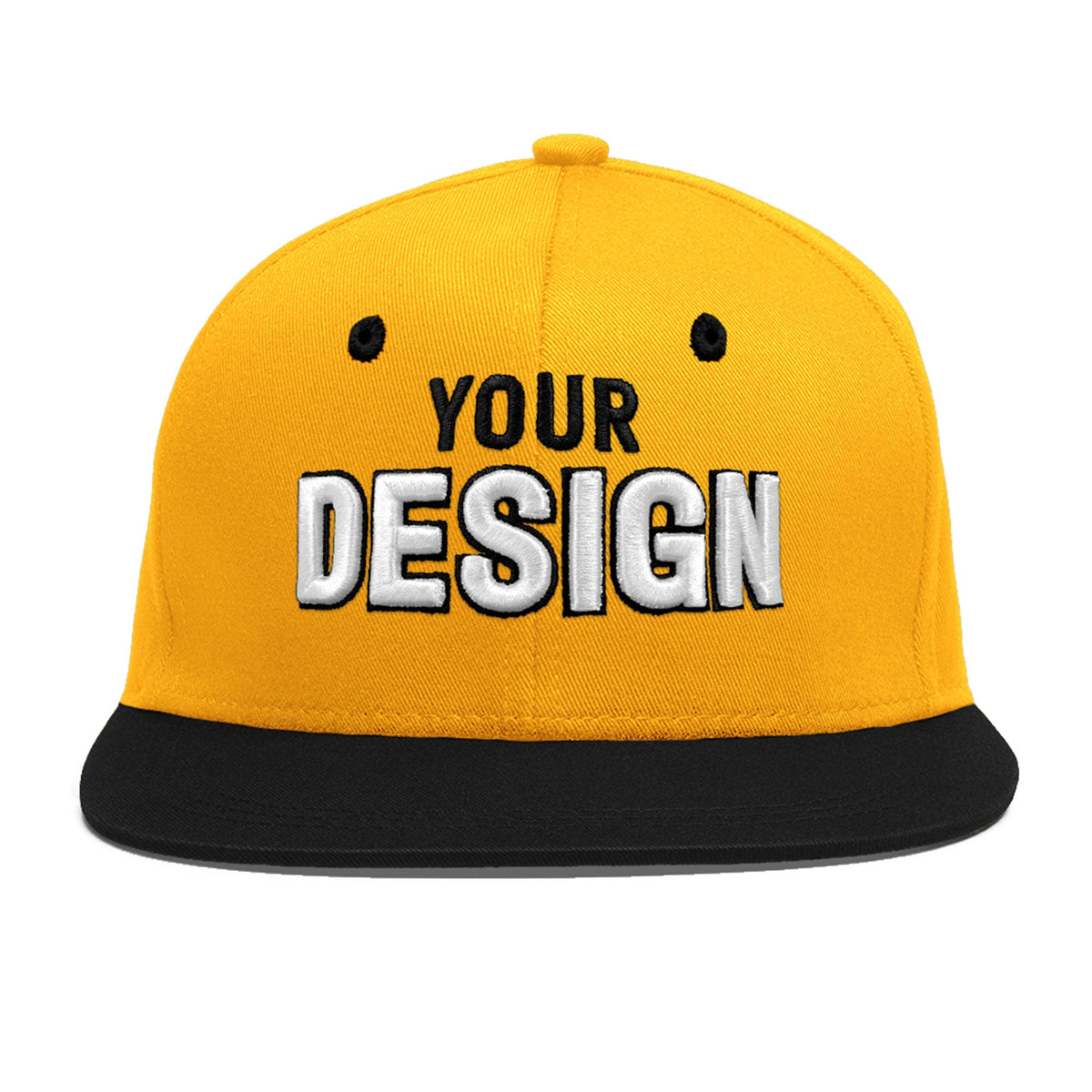 Custom Gold Black 3D Puff Embroidery Flat Embroidery Casual Sport Baseball Cap