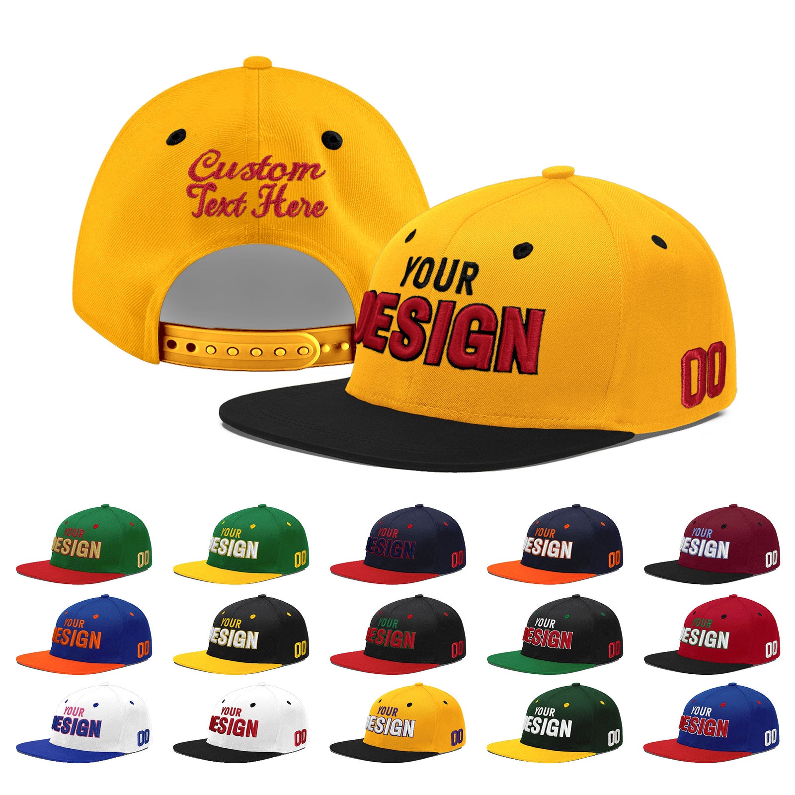 Custom Gold Black 67D Puff Embroidery Flat Embroidery Casual Sport Baseball Cap