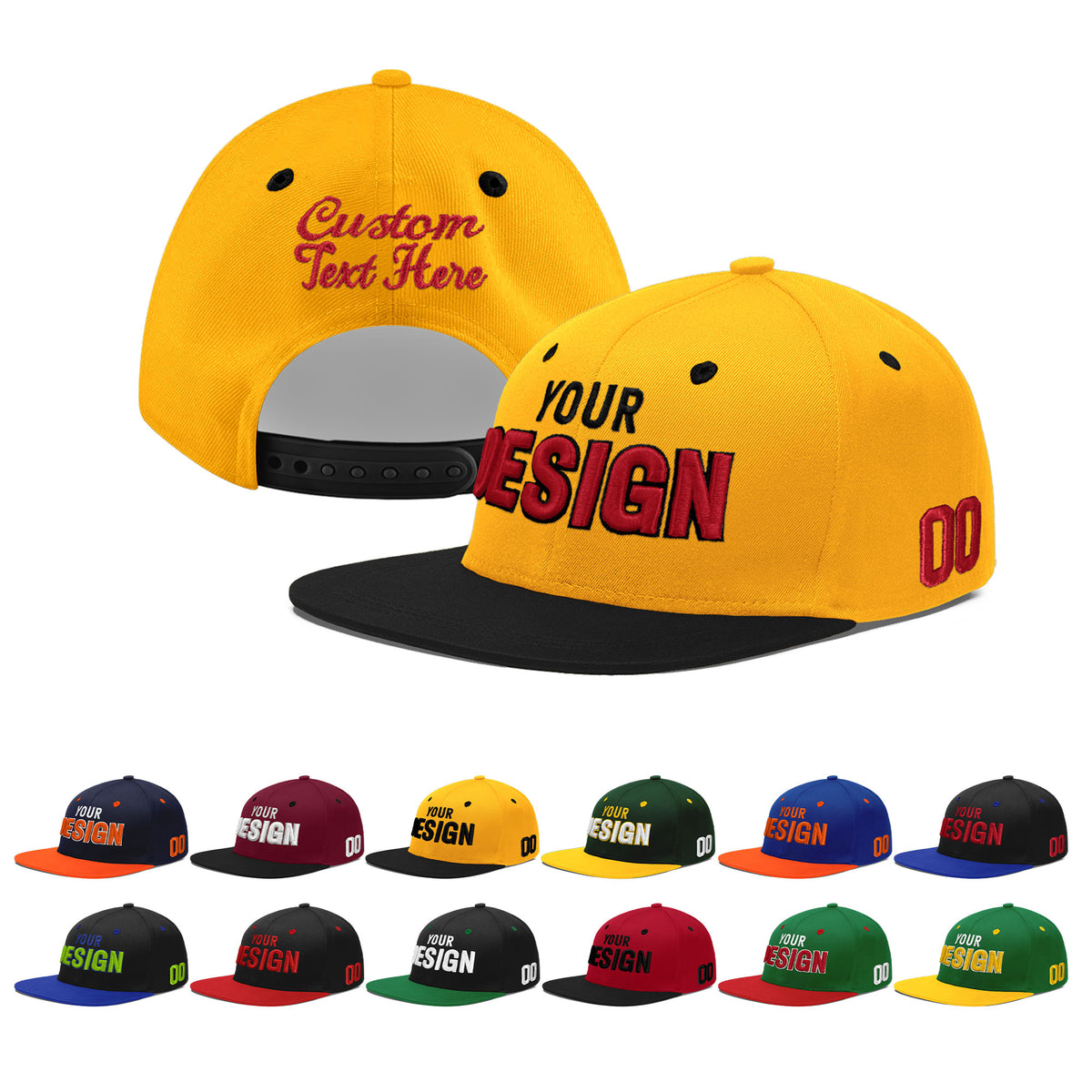 Custom Gold Black 67D Puff Embroidery Flat Embroidery Casual Sport Baseball Cap