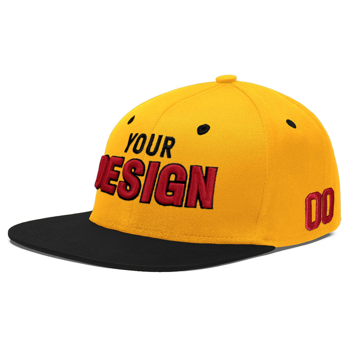 Custom Gold Black 70D Puff Embroidery Flat Embroidery Casual Sport Baseball Cap