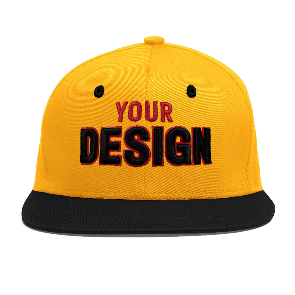 Custom Gold Black 80D Puff Embroidery Flat Embroidery Casual Sport Baseball Cap