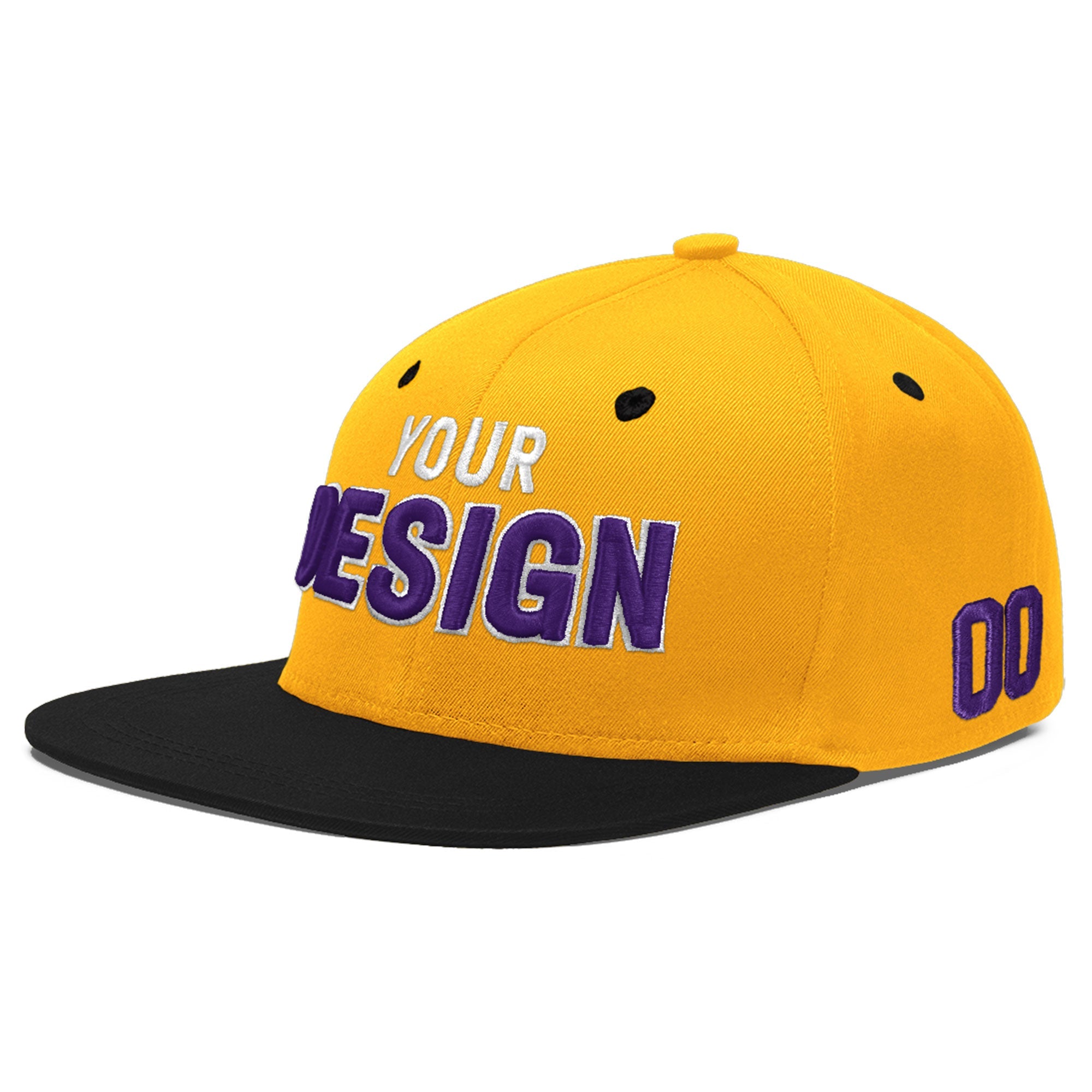Custom Gold Black 86D Puff Embroidery Flat Embroidery Casual Sport Baseball Cap
