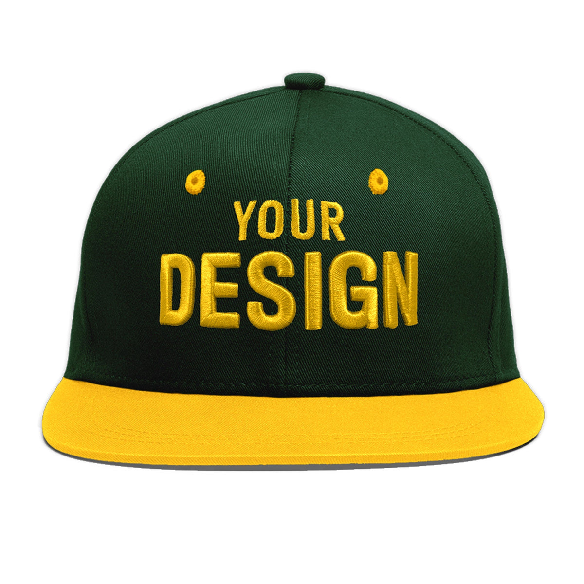 Custom Green Gold 3D Puff Embroidery Flat Embroidery Casual Sport Baseball Cap