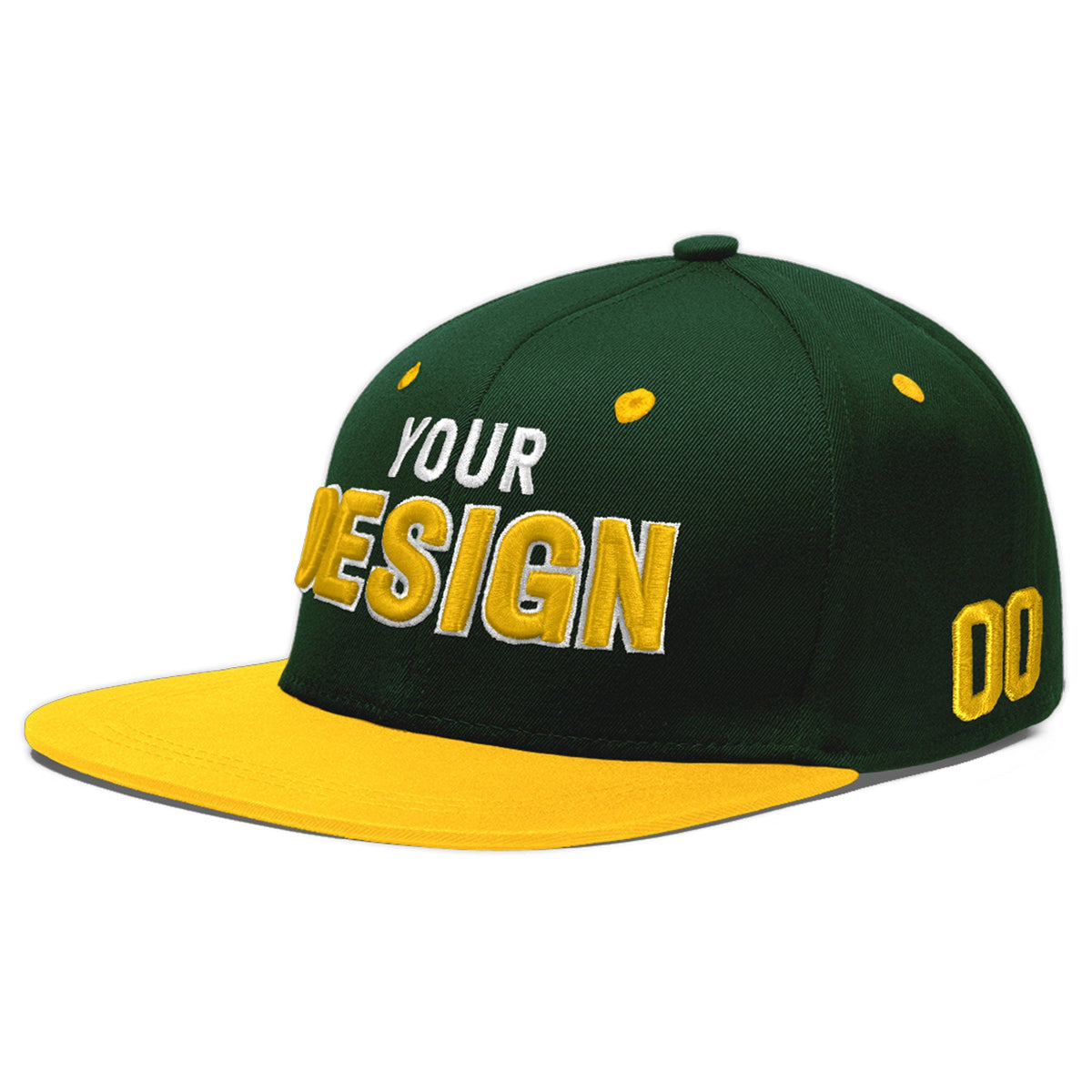 Custom Green Gold 3D Puff Embroidery Flat Embroidery Casual Sport Baseball Cap