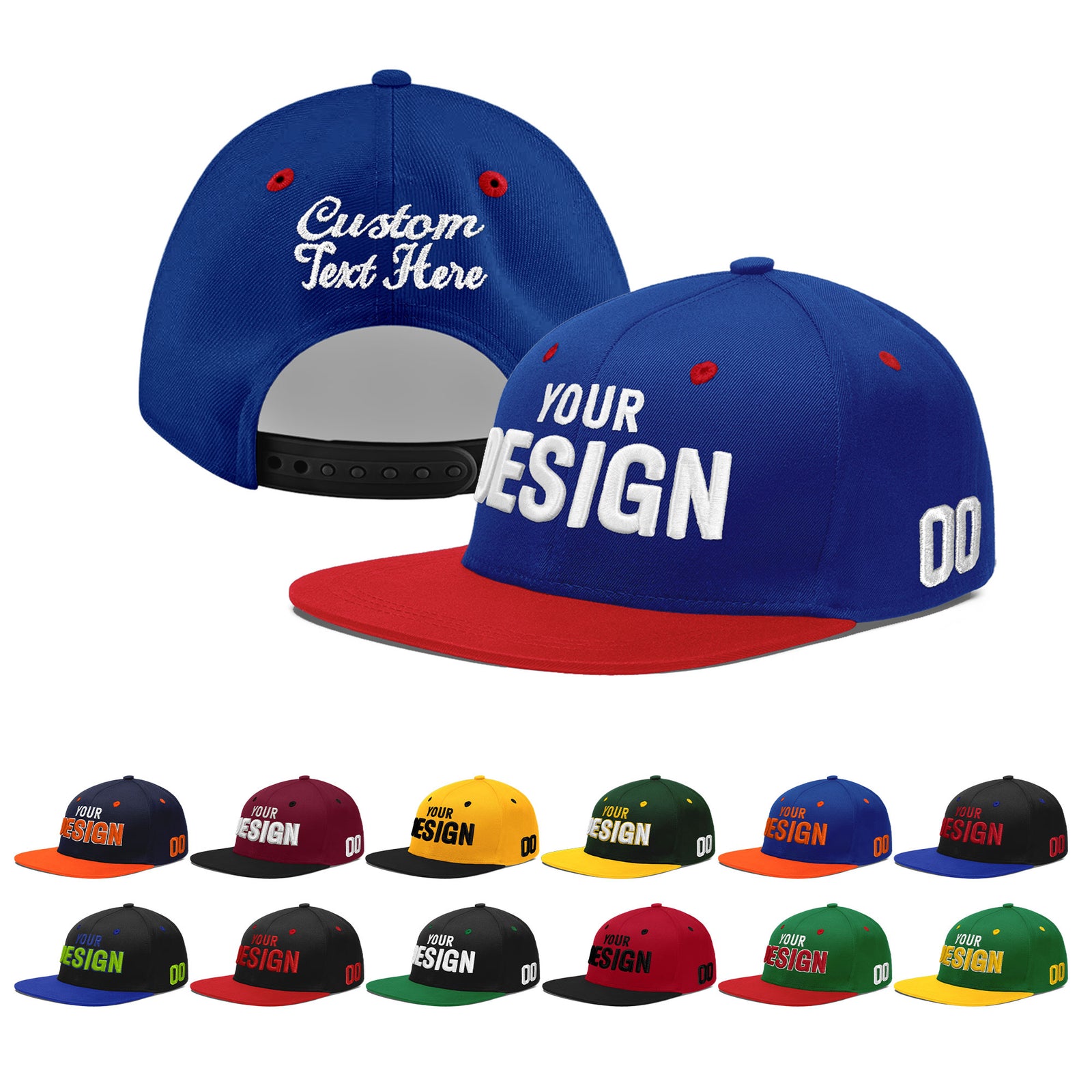 Custom Royal Blue Red 3D Puff Embroidery Flat Embroidery Casual Sport Baseball Cap
