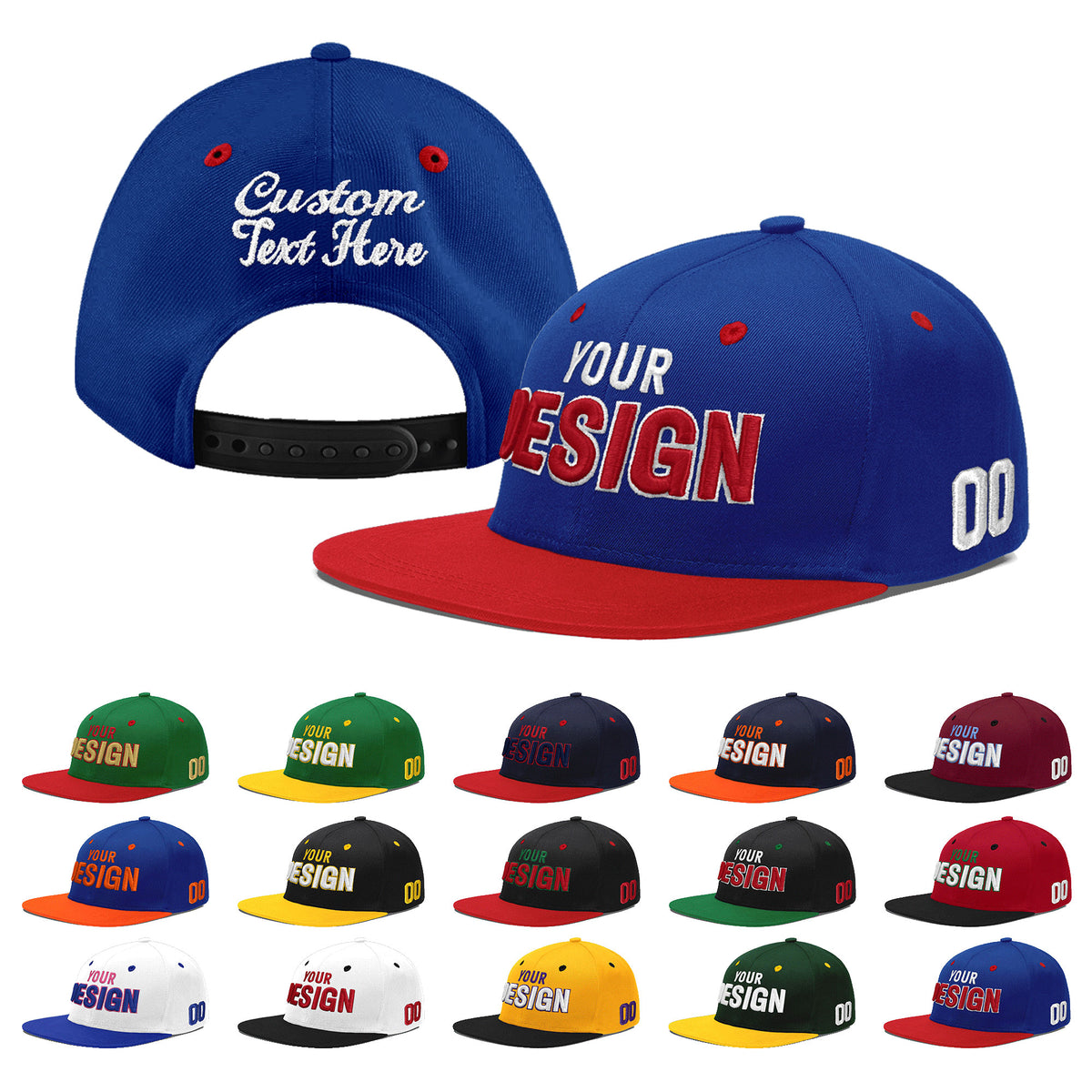 Custom Royal Blue Red 3D Puff Embroidery Flat Embroidery Casual Sport Baseball Cap