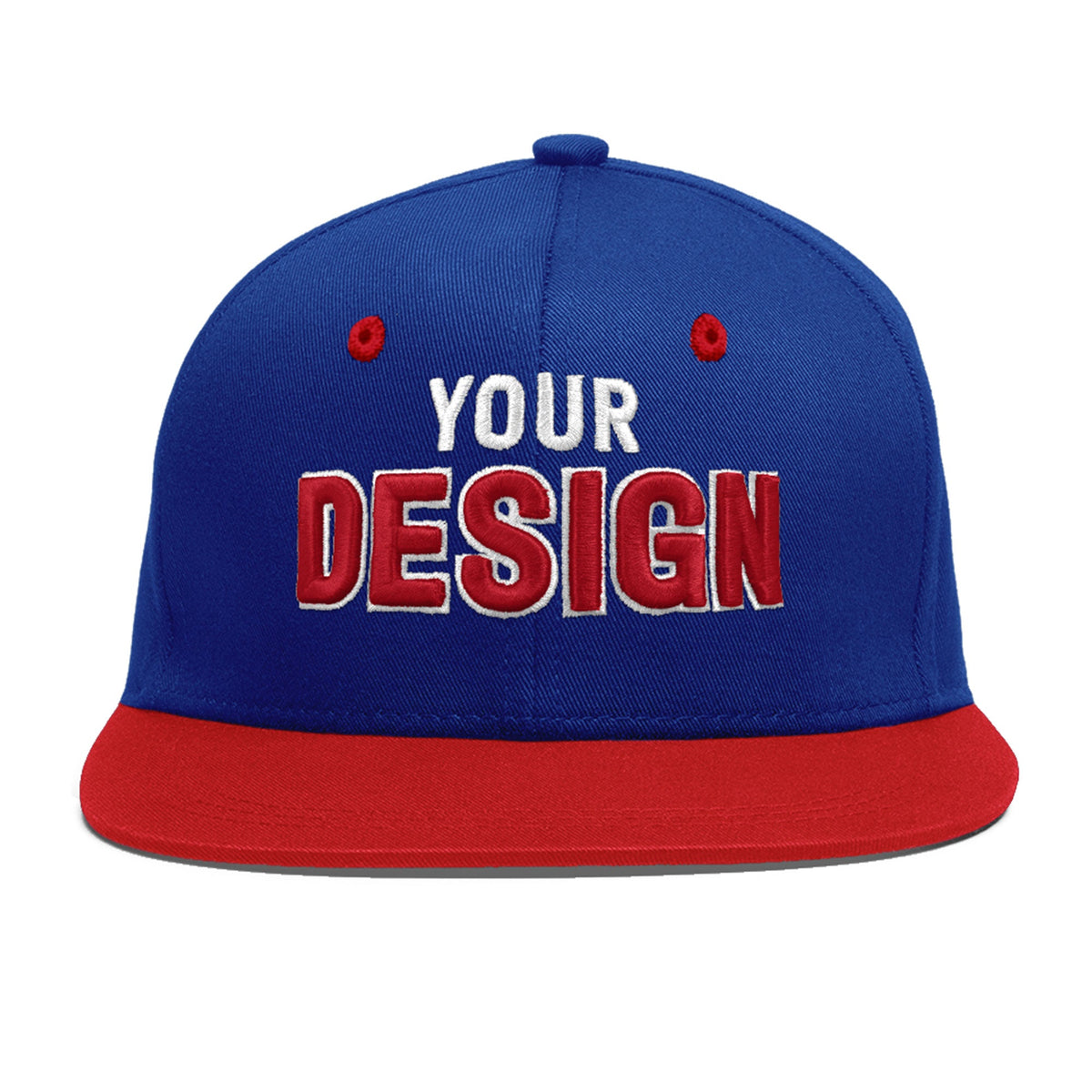 Custom Royal Blue Red 3D Puff Embroidery Flat Embroidery Casual Sport Baseball Cap
