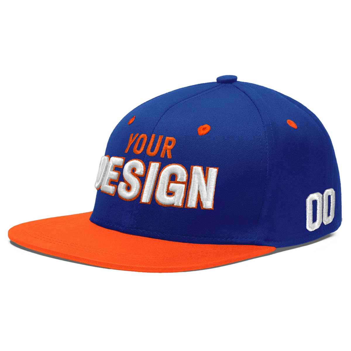 Custom Royal Blue Orange 3D Puff Embroidery Flat Embroidery Casual Sport Baseball Cap