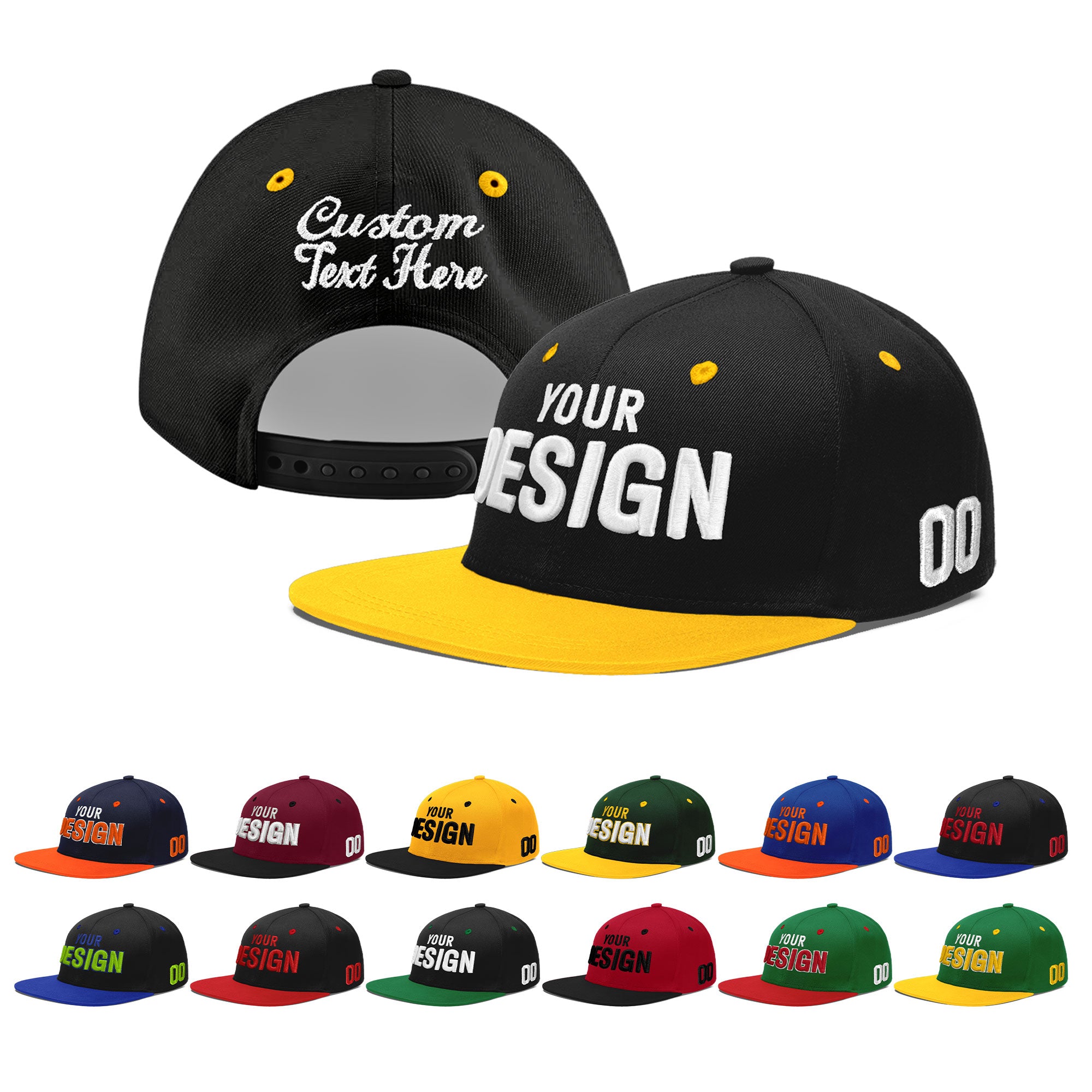 Custom Black Gold 3D Puff Embroidery Flat Embroidery Casual Sport Baseball Cap
