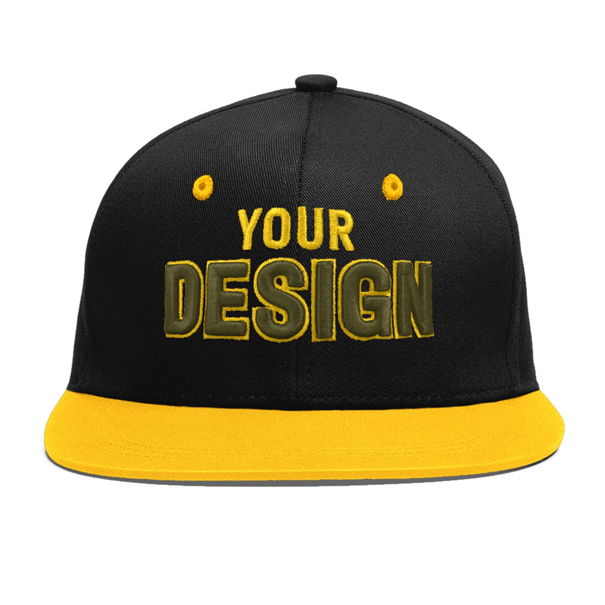 Custom Black Gold 3D Puff Embroidery Flat Embroidery Casual Sport Baseball Cap