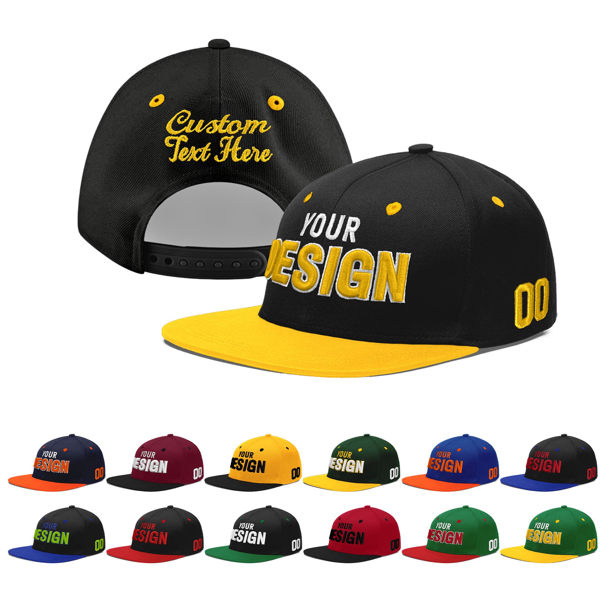Custom Black Gold 3D Puff Embroidery Flat Embroidery Casual Sport Baseball Cap