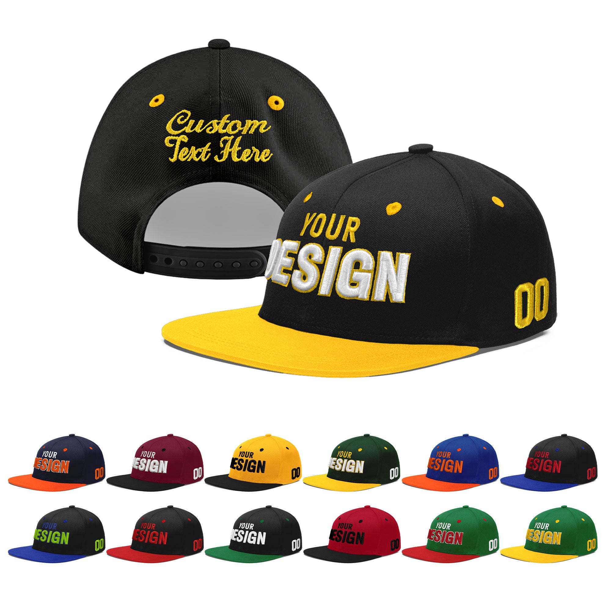 Custom Black Gold 3D Puff Embroidery Flat Embroidery Casual Sport Baseball Cap