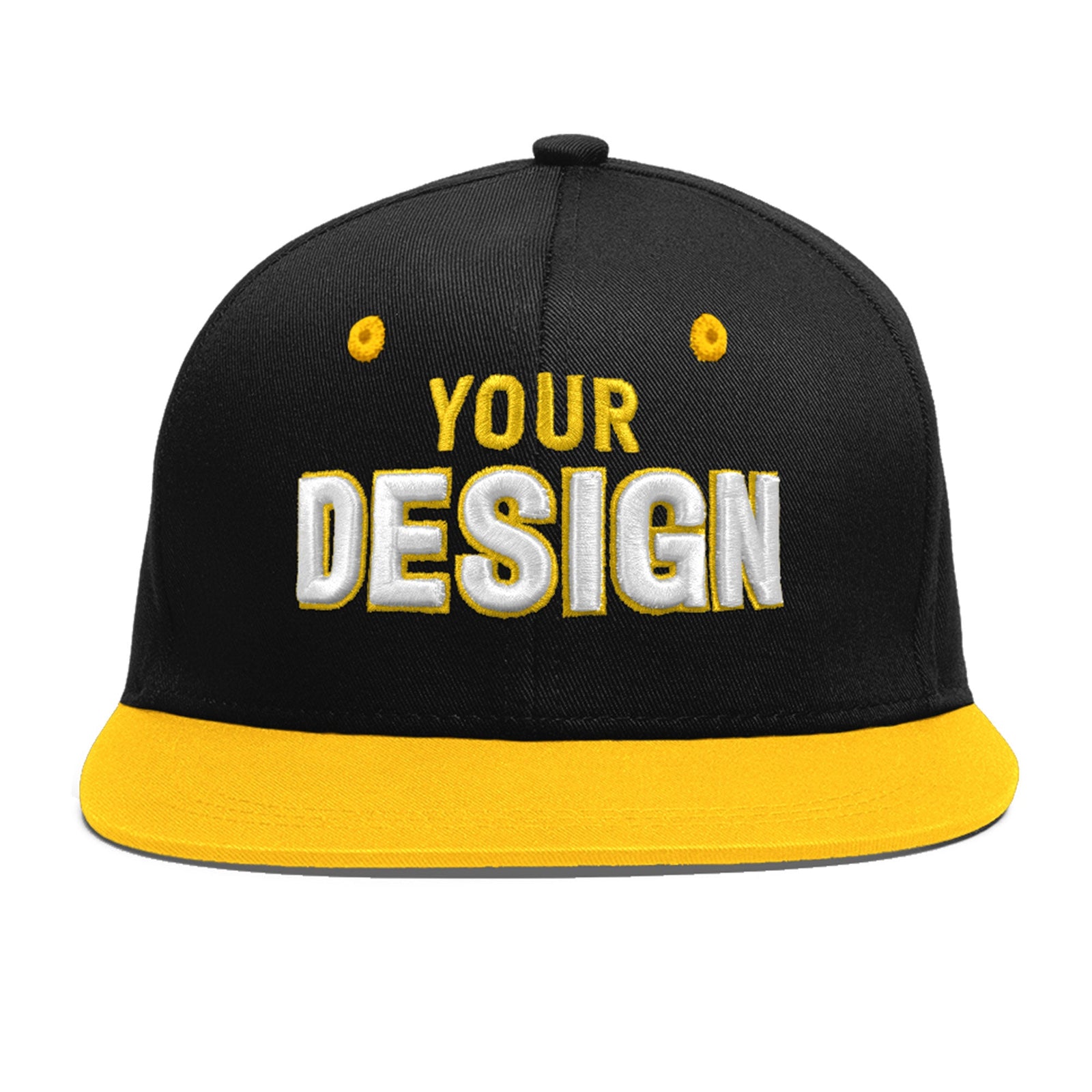 Custom Black Gold 3D Puff Embroidery Flat Embroidery Casual Sport Baseball Cap