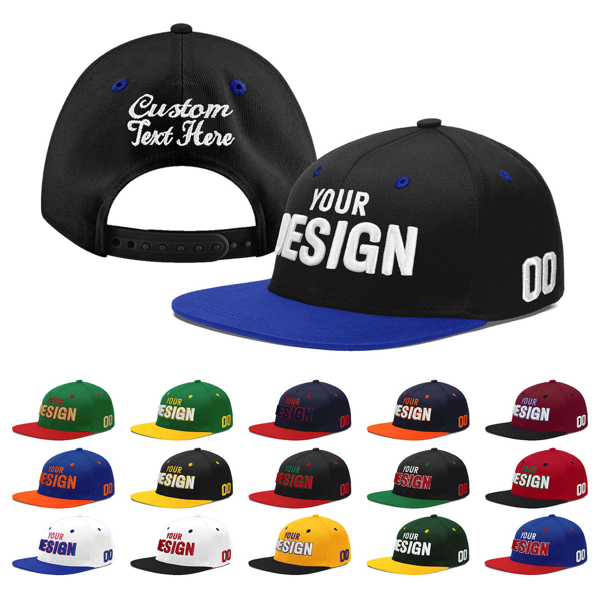 Custom Black Royal Blue 3D Puff Embroidery Flat Embroidery Casual Sport Baseball Cap