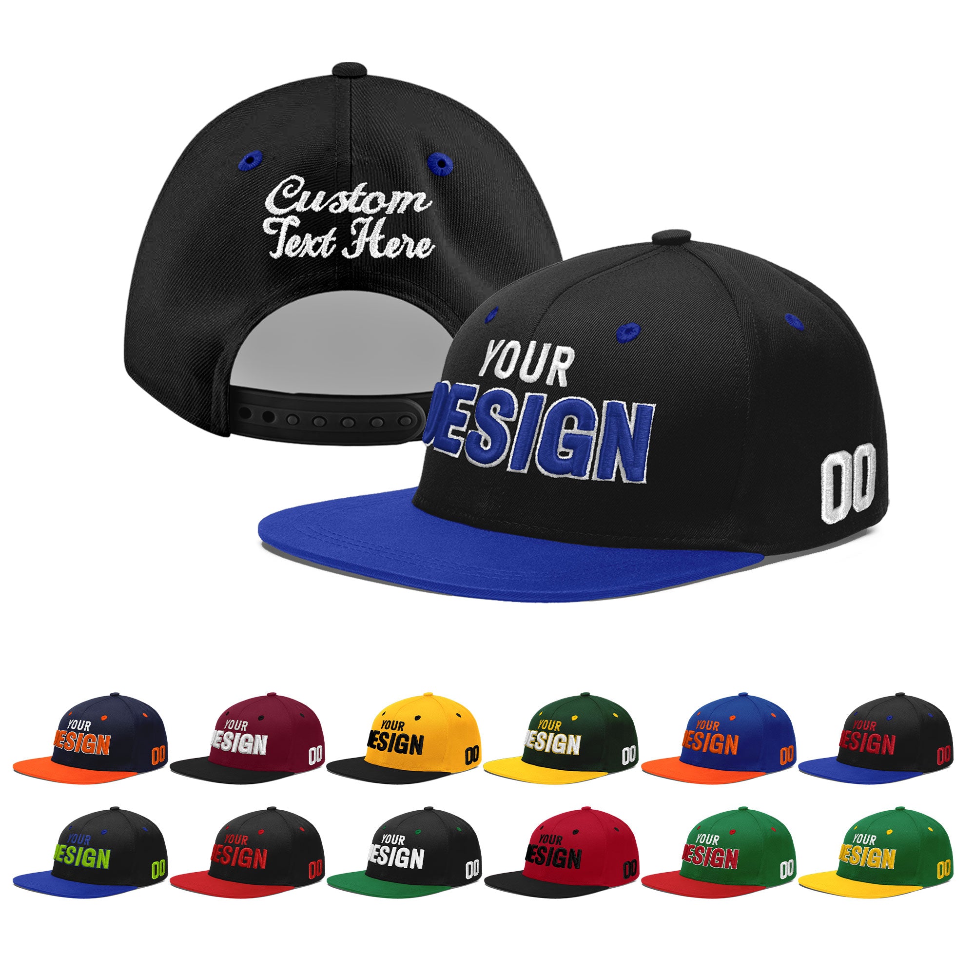 Custom Black Royal Blue 3D Puff Embroidery Flat Embroidery Casual Sport Baseball Cap