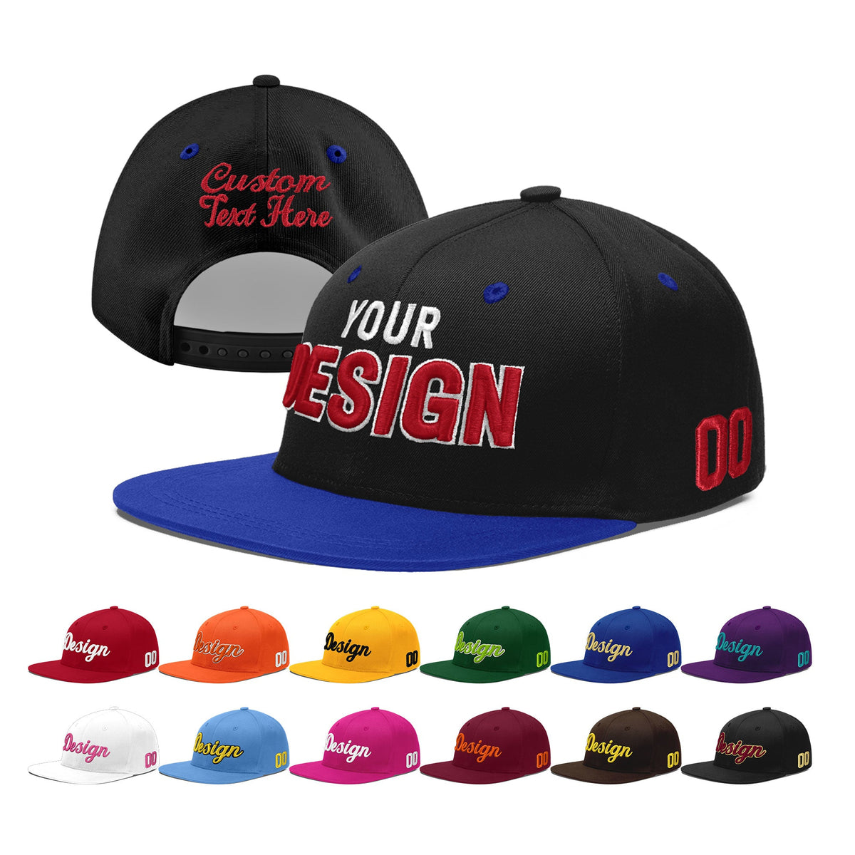 Custom Black Royal Blue 3D Puff Embroidery Flat Embroidery Casual Sport Baseball Cap