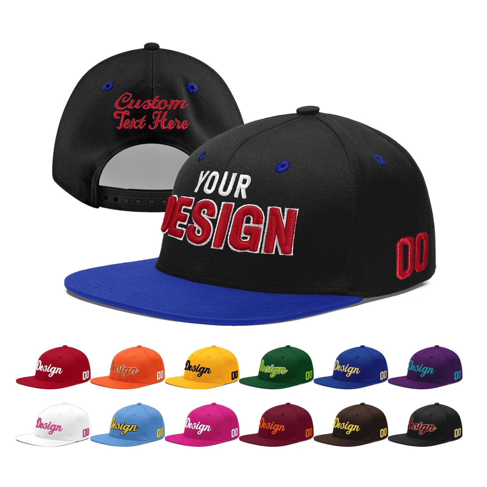 Custom Black Royal Blue 3D Puff Embroidery Flat Embroidery Casual Sport Baseball Cap
